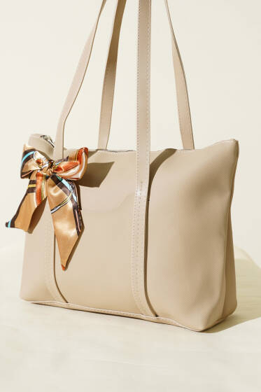 Fular Detaylı Kol Çantası Bej - Kol Çantası