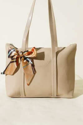 Fular Detaylı Kol Çantası Bej - Kol Çantası