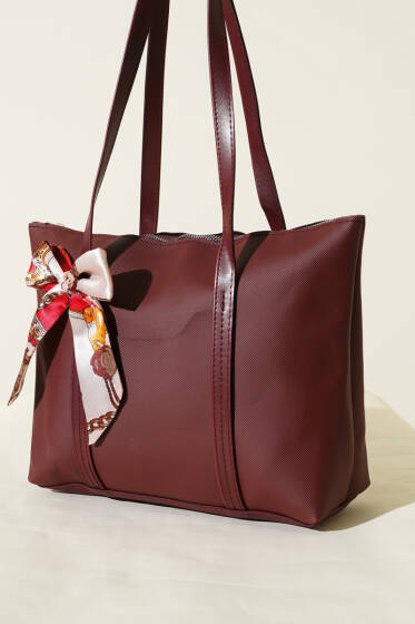 Fular Detaylı Kol Çantası Bordo - Kol Çantası