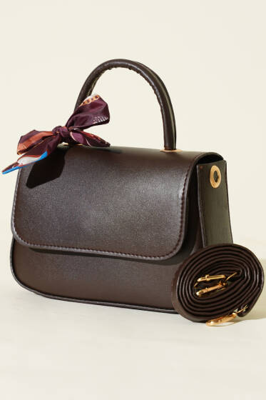 Fular Detaylı Kulplu Kol Çanta Acı Kahve - Kol Çantası