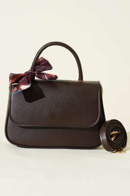 Fular Detaylı Kulplu Kol Çanta Acı Kahve - Kol Çantası