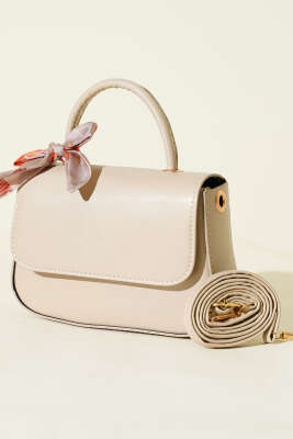 Fular Detaylı Kulplu Kol Çanta Bej 