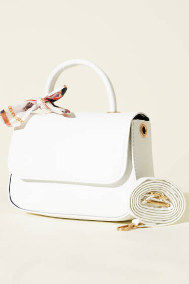 Fular Detaylı Kulplu Kol Çanta Beyaz - Kol Çantası