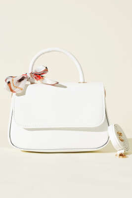 Fular Detaylı Kulplu Kol Çanta Beyaz - Kol Çantası