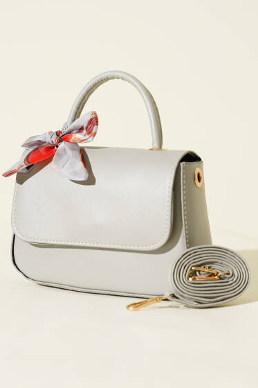 Fular Detaylı Kulplu Kol Çanta Gri - Kol Çantası