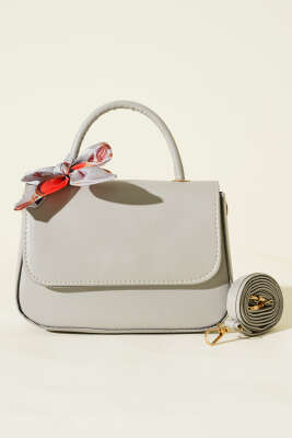 Fular Detaylı Kulplu Kol Çanta Gri - Kol Çantası