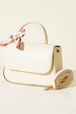 Fular Detaylı Kulplu Kol Çanta Krem 