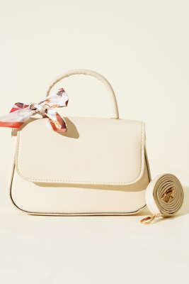 Fular Detaylı Kulplu Kol Çanta Krem - Kol Çantası