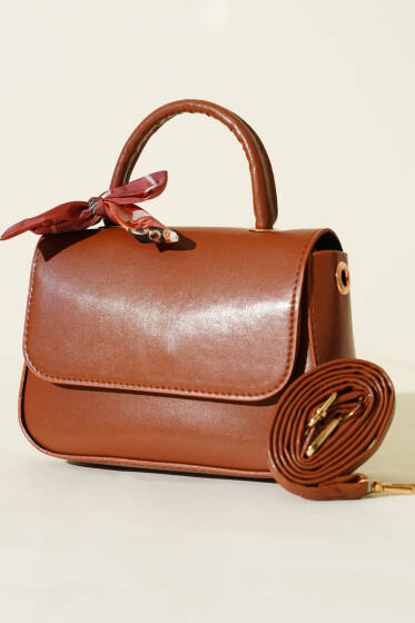 Fular Detaylı Kulplu Kol Çanta Taba - Kol Çantası