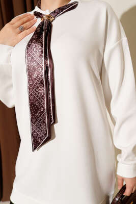 Fular Detaylı Loyşa Tunik Ekru - Tunik