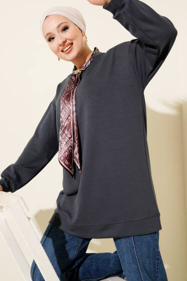Fular Detaylı Loyşa Tunik Füme - Tunik