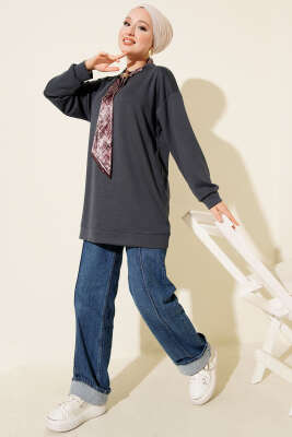 Fular Detaylı Loyşa Tunik Füme - Tunik