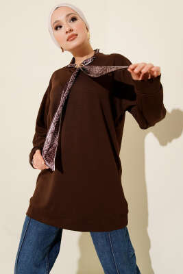 Fular Detaylı Loyşa Tunik Kahve - NEVA MODA