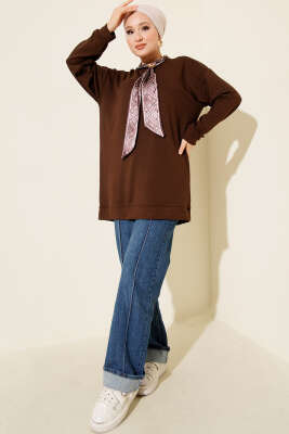 Fular Detaylı Loyşa Tunik Kahve - Tunik