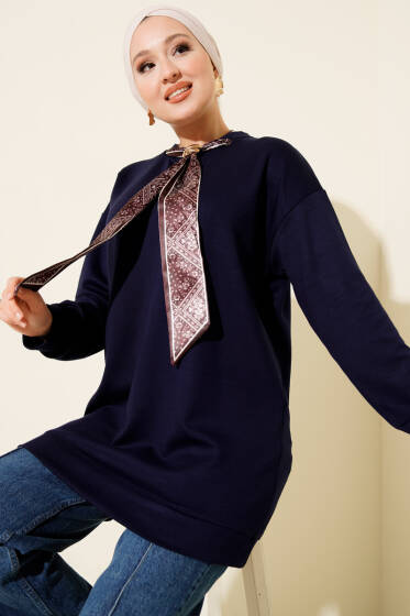 Fular Detaylı Loyşa Tunik Lacivert - Tunik