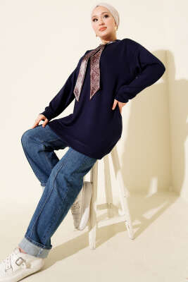 Fular Detaylı Loyşa Tunik Lacivert - Tunik