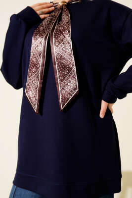Fular Detaylı Loyşa Tunik Lacivert - Tunik