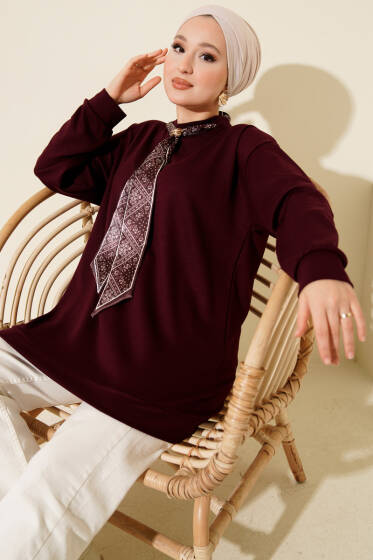 Fular Detaylı Loyşa Tunik Mürdüm - Tunik