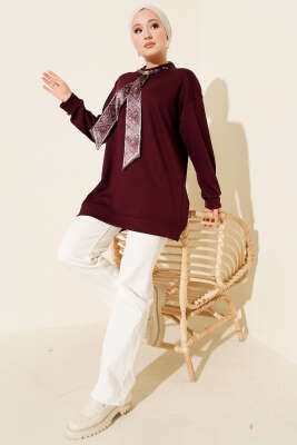 Fular Detaylı Loyşa Tunik Mürdüm - Tunik