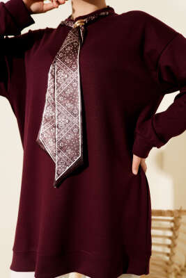 Fular Detaylı Loyşa Tunik Mürdüm - Tunik