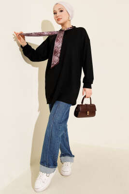 Fular Detaylı Loyşa Tunik Siyah - Tunik