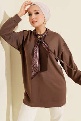 Fular Detaylı Loyşa Tunik Vizon - NEVA MODA