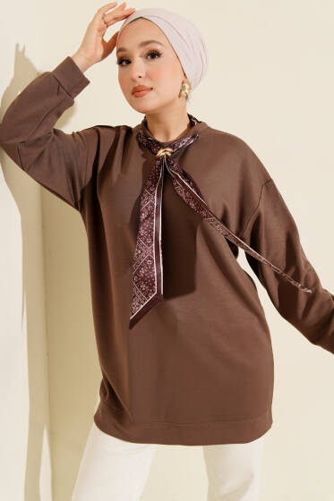 Fular Detaylı Loyşa Tunik Vizon - Tunik