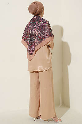 Fular Detaylı Saten İkili Takım Camel - İkili Takım