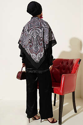 Fular Detaylı Saten İkili Takım Siyah - İkili Takım