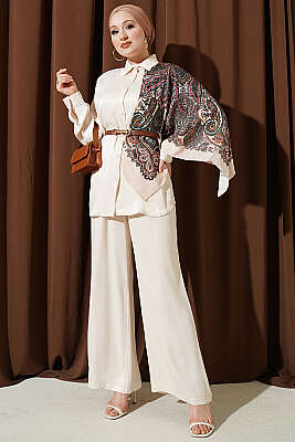 Fular Detaylı Saten İkili Takım Taş - HATUN