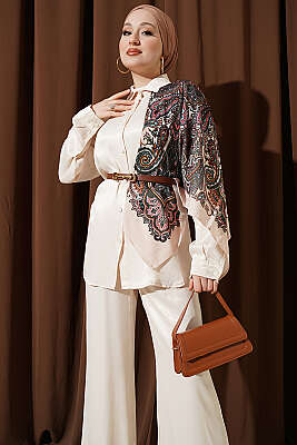 Fular Detaylı Saten İkili Takım Taş - İkili Takım