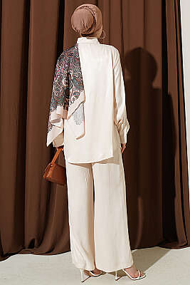 Fular Detaylı Saten İkili Takım Taş - İkili Takım