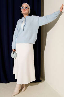 Fular Detaylı Triko Kazak Bebe Mavi - Triko Kazak