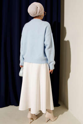 Fular Detaylı Triko Kazak Bebe Mavi - Triko Kazak