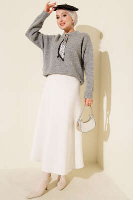 Fular Detaylı Triko Kazak Gri - Triko Kazak