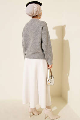 Fular Detaylı Triko Kazak Gri - Triko Kazak