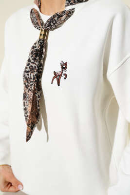 Fular Detaylı Üç İplik Sweat Ekru - Kadın Giyim Modelleri