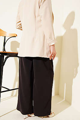 Fular Kuşaklı Geniş Paça Pantolon Acı Kahve - Pantolon