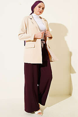 Fular Kuşaklı Geniş Paça Pantolon Bordo - Pantolon