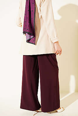 Fular Kuşaklı Geniş Paça Pantolon Bordo - Pantolon