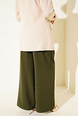 Fular Kuşaklı Geniş Paça Pantolon Haki - Pantolon