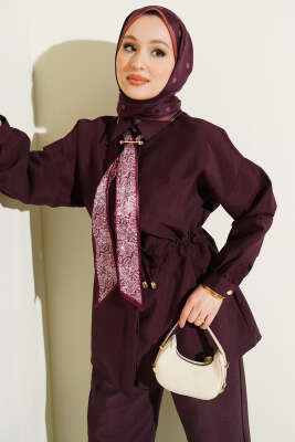 Fularlı Bel Tünelli Paraşüt İkili Takım Bordo - İkili Takım