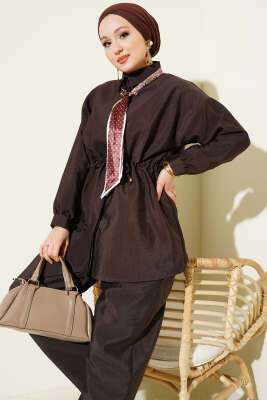 Fularlı Bel Tünelli Paraşüt İkili Takım Kahve - İkili Takım