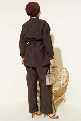 Fularlı Bel Tünelli Paraşüt İkili Takım Kahve - İkili Takım