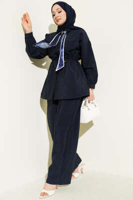 Fularlı Bel Tünelli Paraşüt İkili Takım Lacivert - NESSİA