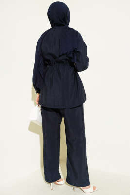 Fularlı Bel Tünelli Paraşüt İkili Takım Lacivert - İkili Takım