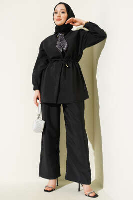 Fularlı Bel Tünelli Paraşüt İkili Takım Siyah - NESSİA