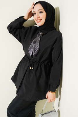 Fularlı Bel Tünelli Paraşüt İkili Takım Siyah - İkili Takım