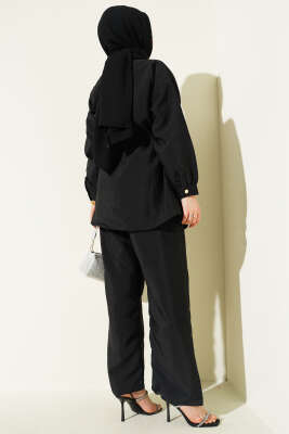 Fularlı Bel Tünelli Paraşüt İkili Takım Siyah - İkili Takım