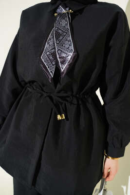 Fularlı Bel Tünelli Paraşüt İkili Takım Siyah - İkili Takım